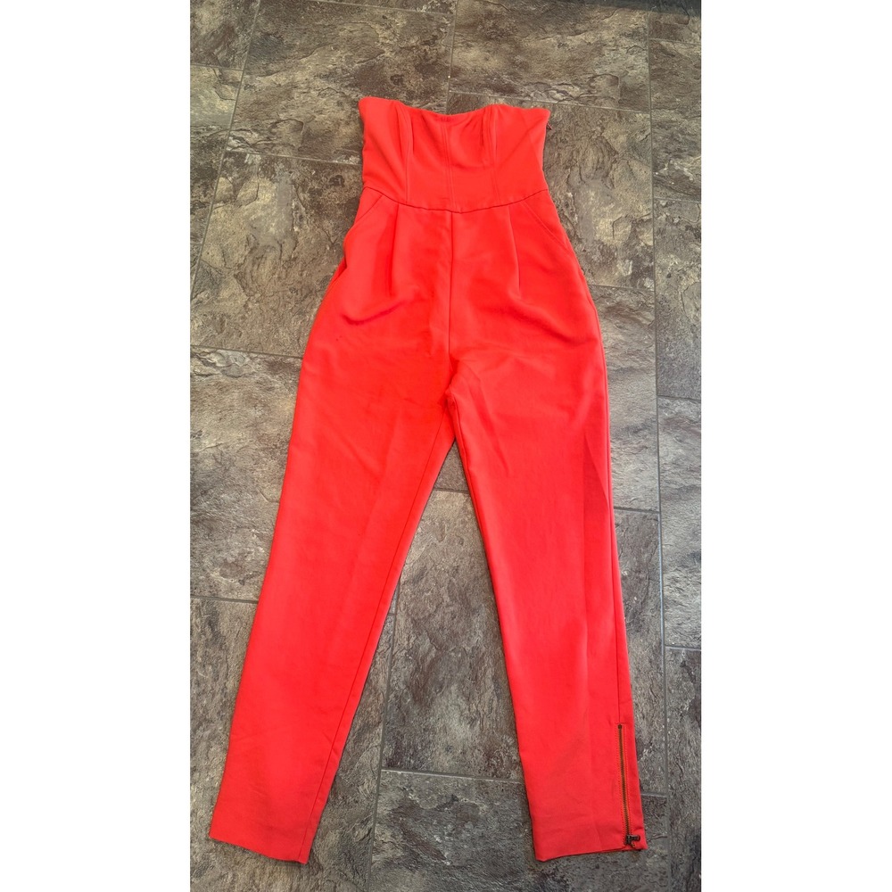 Rachel Roy Strapless Jumpsuit Women's Size 4 Orange Zipper Accents Pockets